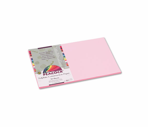 PACP7012 Peacock Sulphite Construction Paper, 76 lbs., 12 x 18, Pink, 50 Sheets/Pack By PACON CORPORATION