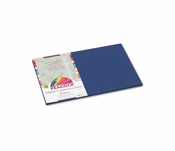 PACP7312 Peacock Sulphite Construction Paper, 76 lbs., 12 x 18, Dark Blue, 50 Sheets/Pack By PACON CORPORATION