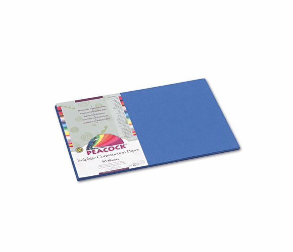 PACP7412 Peacock Sulphite Construction Paper, 76 lbs., 12 x 18, Blue, 50 Sheets/Pack By PACON CORPORATION