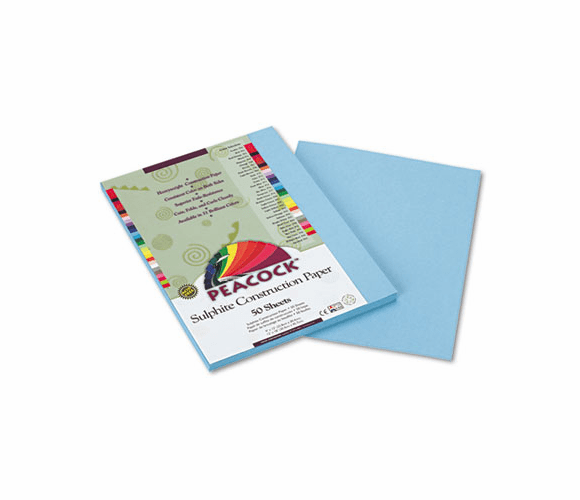 PACP7609 Peacock Sulphite Construction Paper, 76 lbs., 9 x 12, Sky Blue, 50 Sheets/Pack By PACON CORPORATION
