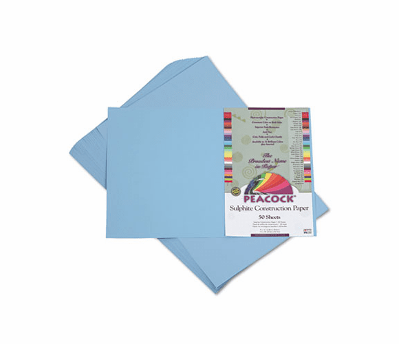PACP7612 Peacock Sulphite Construction Paper, 76 lbs., 12 x 18, Sky Blue, 50 Sheets/Pack By PACON CORPORATION