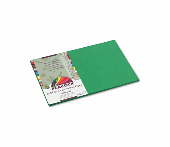 PACP8012 Peacock Sulphite Construction Paper, 76 lb, 12 x 18, Holiday Green, 50 Shts/Pk By PACON CORPORATION