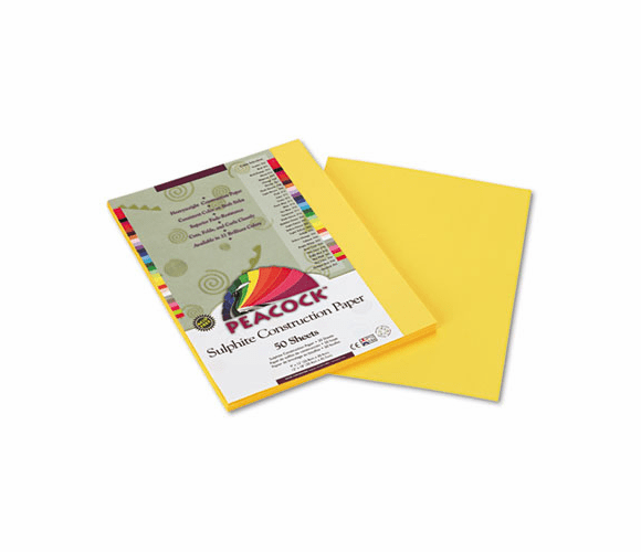 PACP8409 Peacock Sulphite Construction Paper, 76 lbs., 9 x 12, Yellow, 50 Sheets/Pack By PACON CORPORATION