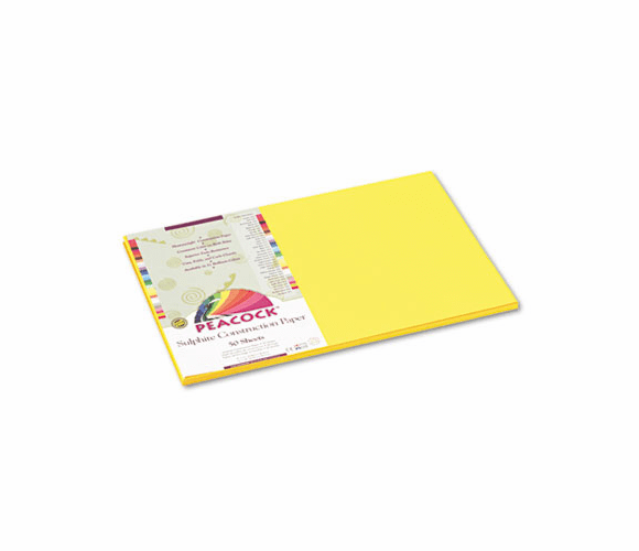 PACP8412 Peacock Sulphite Construction Paper, 76 lbs., 12 x 18, Yellow, 50 Sheets/Pack By PACON CORPORATION