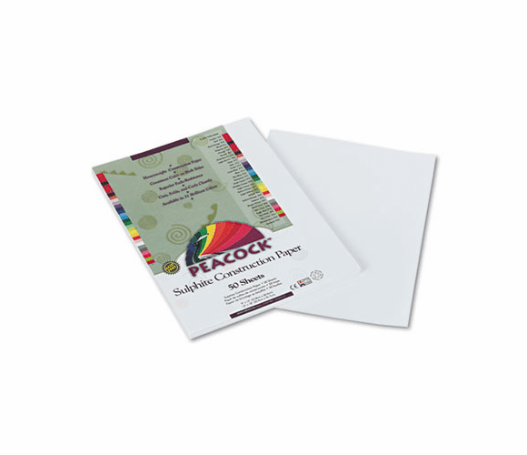 PACP8709 Peacock Sulphite Construction Paper, 76 lbs, 9 x 12, Bright White, 50 Sheets/Pk By PACON CORPORATION