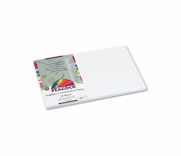 PACP8712 Peacock Sulphite Construction Paper, 76 lbs, 12 x 18, Bright White, 50 Sheets/Pk By PACON CORPORATION