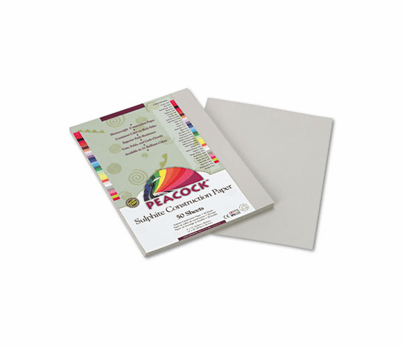 PACP8809 Peacock Sulphite Construction Paper, 76 lbs., 9 x 12, Pearl Gray, 50 Sheets/Pack By PACON CORPORATION