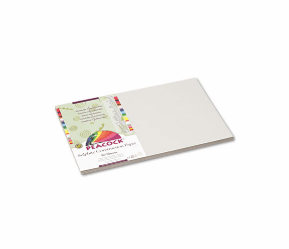 PACP8812 Peacock Sulphite Construction Paper, 76 lbs, 12 x 18, Pearl Gray, 50 Sheets/Pack By PACON CORPORATION