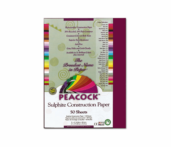 PACP9009 Peacock Sulphite Construction Paper, 76 lbs., 9 x 12, Burgundy, 50 Sheets/Pack By PACON CORPORATION
