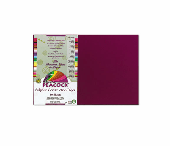 PACP9012 Peacock Sulphite Construction Paper, 76 lbs., 12 x 18, Burgundy, 50 Sheets/Pack By PACON CORPORATION