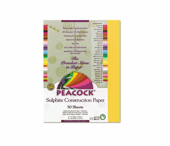 PACP9309 Peacock Sulphite Construction Paper, 76 lbs., 9 x 12, Gold, 50 Sheets/Pack By PACON CORPORATION