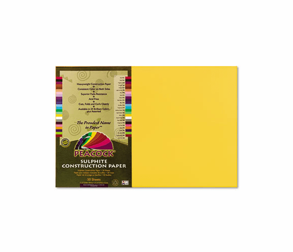 PACP9312 Peacock Sulphite Construction Paper, 76 lbs., 12 x 18, Gold, 50 Sheets/Pack By PACON CORPORATION