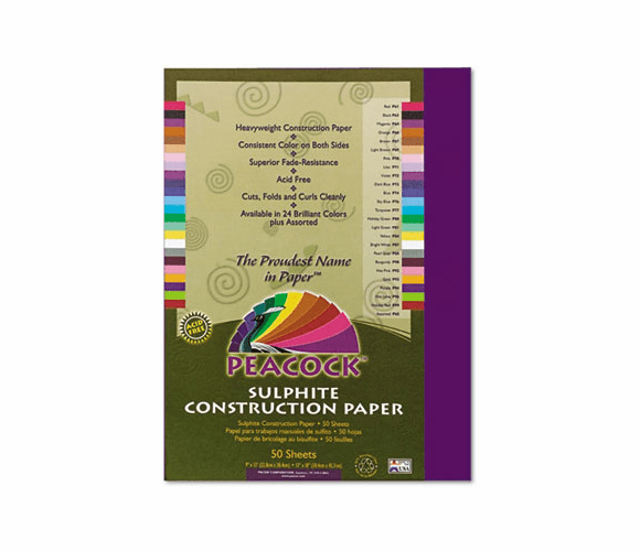 PACP9409 Peacock Sulphite Construction Paper, 76 lbs., 9 x 12, Purple, 50 Sheets/Pack By PACON CORPORATION