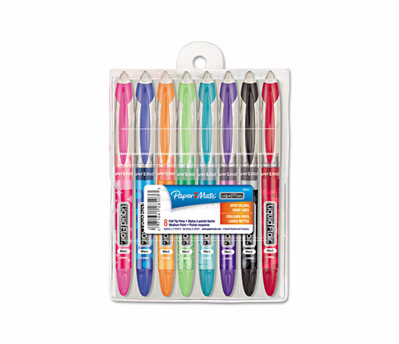 PAP28503 Liquid Flair Porous Point Stick Pen, Assorted Ink, Medium, 8 per Set By SANFORD