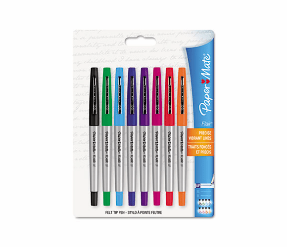 PAP62145 Flair Porous Point Stick Liquid Pen, Assorted Ink, Ultra Fine, 8/St By SANFORD