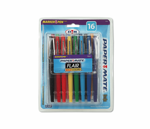PAP70644 Point Guard Flair Porous Point Stick Pen, Assorted Ink, Medium, 16 per Pack By SANFORD