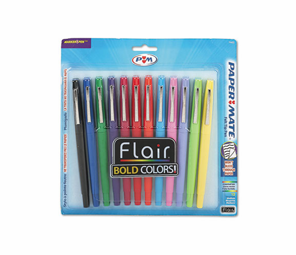 PAP74423 Flair Porous Point Stick Pen, Assorted Ink, Medium, Dozen By SANFORD