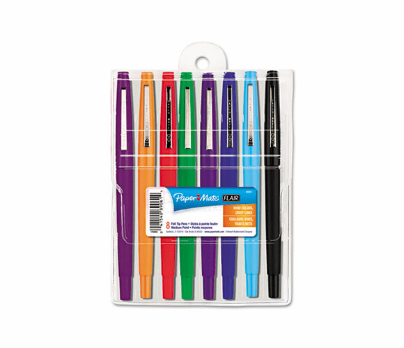 PAP89061 Point Guard Flair Porous Point Stick Pen, Assorted Ink, Medium, 8 per Set By SANFORD