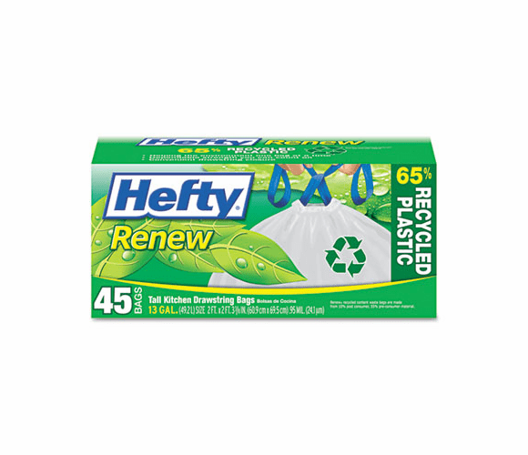 PCTE48259 Renew Recycled Kitchen & Trash Bags, 13 gal, .9mil, 24 x 27 1/4, WE, 45 Bags/Box By PACTIV CORPORATION