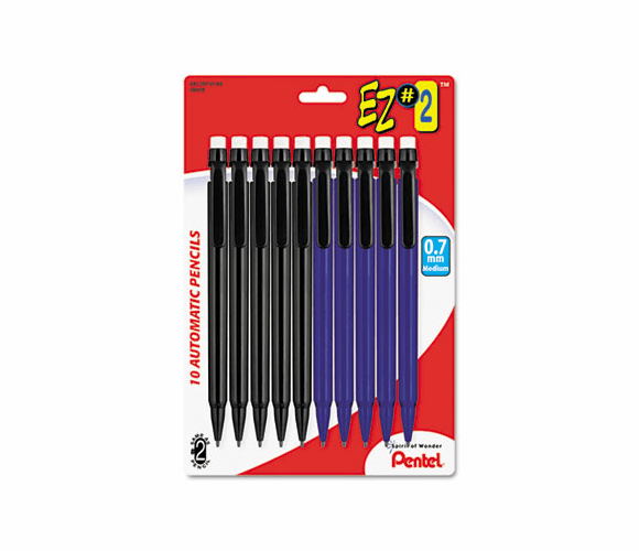 PENAX17BP10K6 EZ#2 Mechanical Pencil, HB, 0.70 mm, 5 Black and 5 Blue Barrels, 10/Pack By PENTEL OF AMERICA