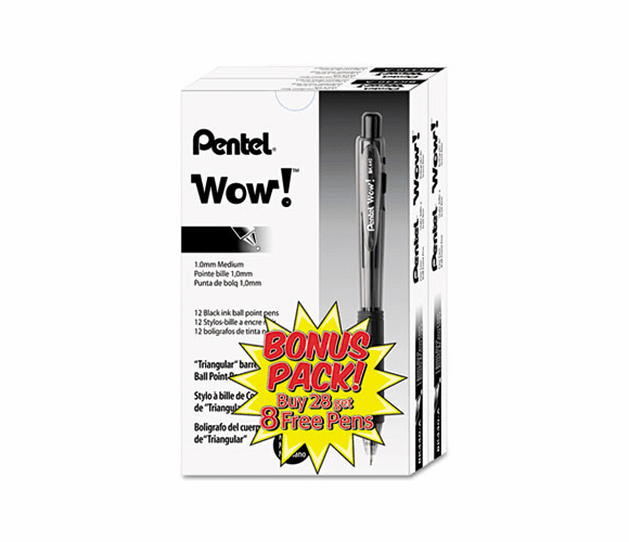 PENBK440ASWUS WOW! Ballpoint Retractable Pen, Black Ink, Medium, 36 per Pack By PENTEL OF AMERICA