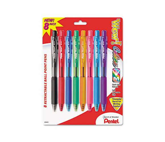 PENBK440BP8M WOW! Ballpoint Retractable Pen, Assorted Ink, Medium, 8 per Pack By PENTEL OF AMERICA
