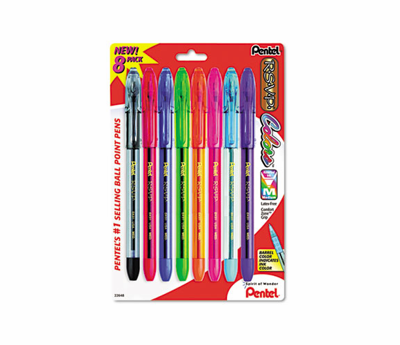 PENBK91CRBP8M R.S.V.P. Ballpoint Stick Pen, Assorted Ink, Medium, 8 per Pack By PENTEL OF AMERICA