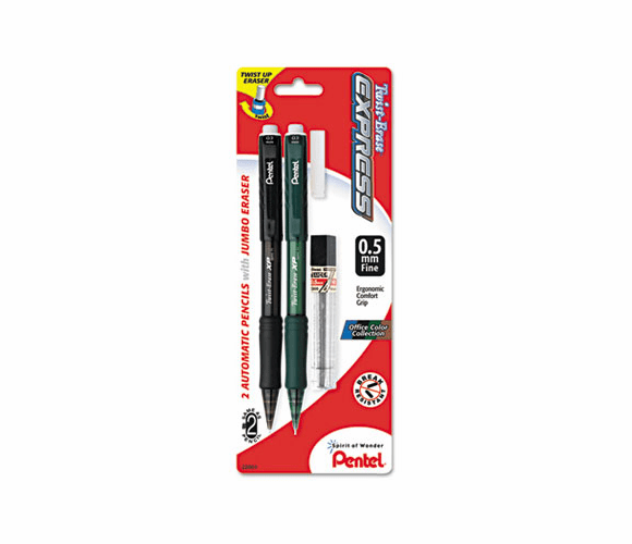 PENQE415LEBP2 Twist-Erase EXPRESS Mechanical Pencil, 0.5 mm, 2 per Set By PENTEL OF AMERICA