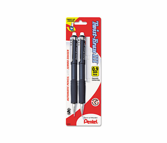 PENQE519BP2K6 Twist-Erase III Mechanical Pencil, 0.90 mm, Assorted Barrels, 2/Pk By PENTEL OF AMERICA