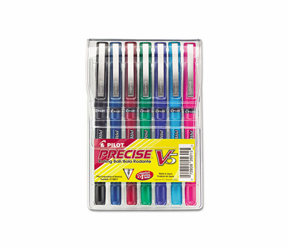 PIL26015 Precise V5 Roller Ball Stick Pen, Needle Pt, Asst Inks, 0.5mm Extra Fine, 7/Pack By PILOT CORP. OF AMERICA