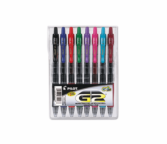 PIL31128 G2 Gel Roller Ball Pen, Retractable, Assorted Inks, 0.7mm Fine, 8 per Set By PILOT CORP. OF AMERICA