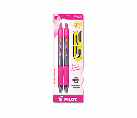 PIL31331 G2 Pink Ribbon Roller Ball Retractable Gel Pen, Black Ink, Fine, 2 per Pack By PILOT CORP. OF AMERICA