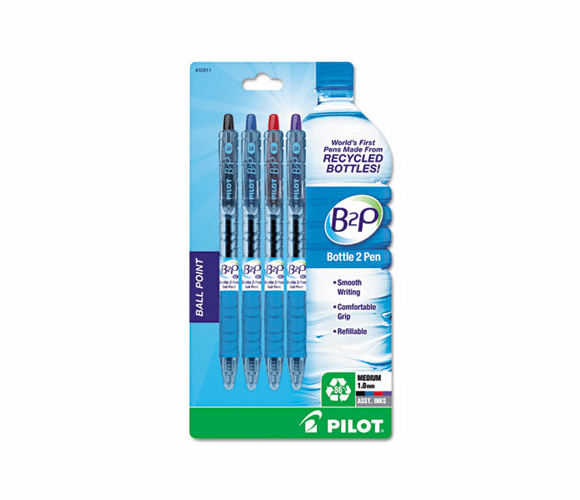 PIL32811 B2P Recycled Ballpoint Pen, Assorted Ink, 4/Pk By PILOT CORP. OF AMERICA