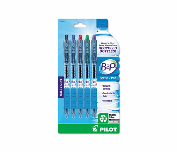 PIL32814 B2P Recycled Ballpoint Pen, 1.0 mm, Assorted Ink, 5/Pk By PILOT CORP. OF AMERICA