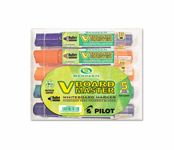 PIL43917 BeGreen Dry Erase Marker, Assorted, Chisel, 5 per Pack By PILOT CORP. OF AMERICA