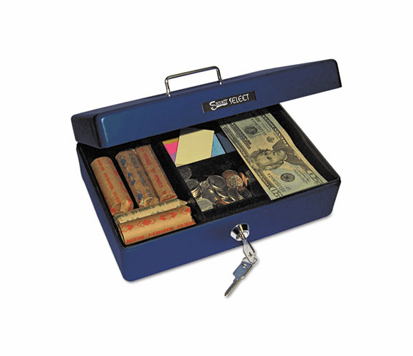 PMC04803 Select Compact-size Cash Box, 4-Compartment Tray, 2 Keys, Blue w/Silver Handle By PM COMPANY