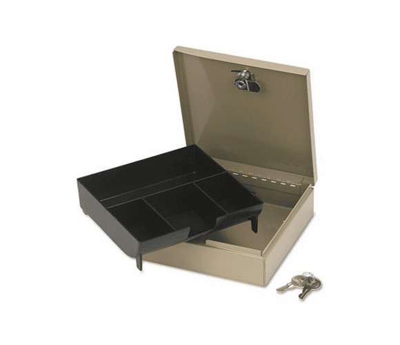 PMC04962 Steel Personal Cash/Security Box w/4 Compartments, Key Lock, Pebble Beige By PM COMPANY