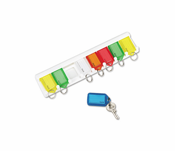 PMC04991 Color-Coded Key Tag Rack, 8-Key, Plastic, White, 10 1/2 x 1/4 x 2 1/2 By PM COMPANY