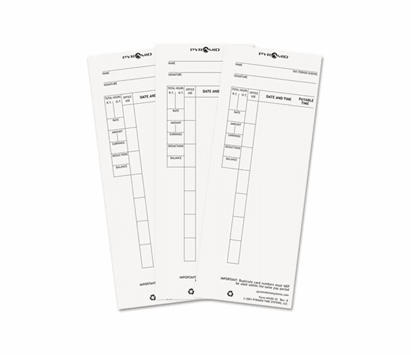 PTI4410010 Time Card for Model 4000 Payroll Recorder, 3-1/2 x 8-1/2, 100/Pack By PYRAMID TECHNOLOGIES, INC.