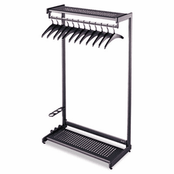 QRT20222 Single-Side, Garment Rack w/Two Shelves, Eight Hangers, Steel, Black By QUARTET MFG.
