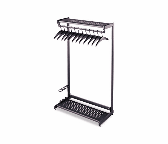 QRT20222 Single-Side, Garment Rack w/Two Shelves, Eight Hangers, Steel, Black By QUARTET MFG.