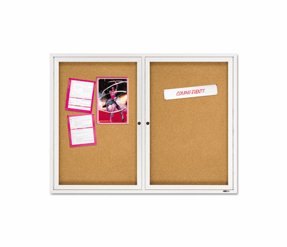 QRT2364 Enclosed Bulletin Board, Natural Cork/Fiberboard, 48 x 36, Aluminum Frame By ACCO BRANDS, INC.
