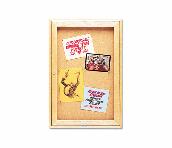 QRT363 Enclosed Bulletin Board, Natural Cork/Fiberboard, 24 x 36, Oak Frame By ACCO BRANDS, INC.