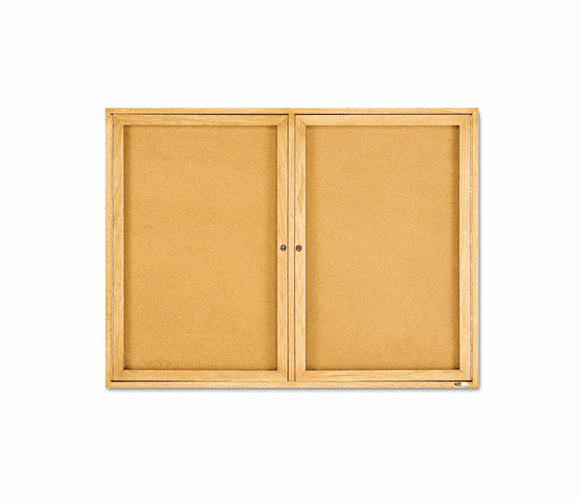 QRT364 Enclosed Bulletin Board, Natural Cork/Fiberboard, 48 x 36, Oak Frame By ACCO BRANDS, INC.