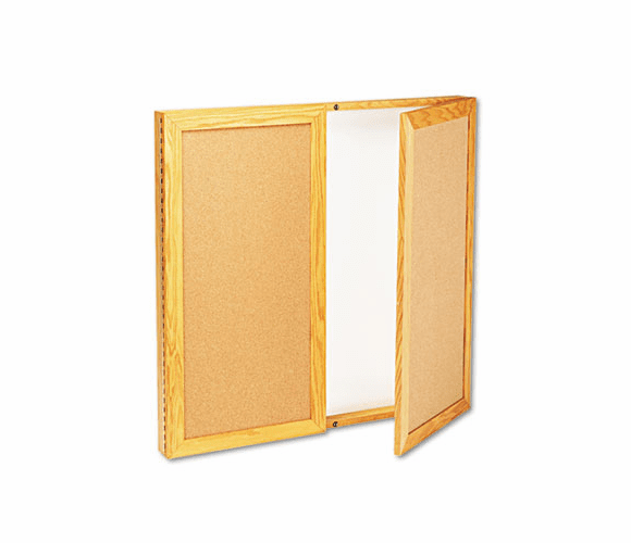QRT826 Conference Cabinet, Cork/Dry-Erase Melamine, 36 x 36, White/Oak Frame By QUARTET MFG.