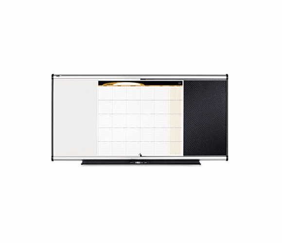 QRTCBD544A 3-in-1 Combo Dry Erase/Bulletin/Calendar Board, 48 x 24, Black, Aluminum Frame By QUARTET MFG.