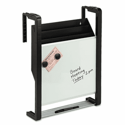 QRTOFD Hanging File Pocket with Dry Erase, Letter, Three Pocket, Black/Silver By QUARTET MFG.