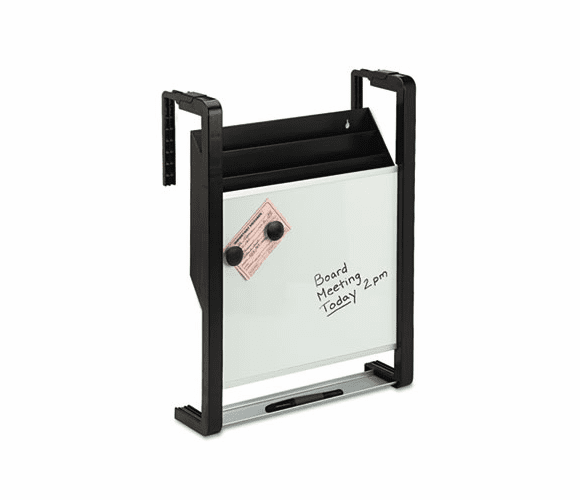 QRTOFD Hanging File Pocket with Dry Erase, Letter, Three Pocket, Black/Silver By QUARTET MFG.