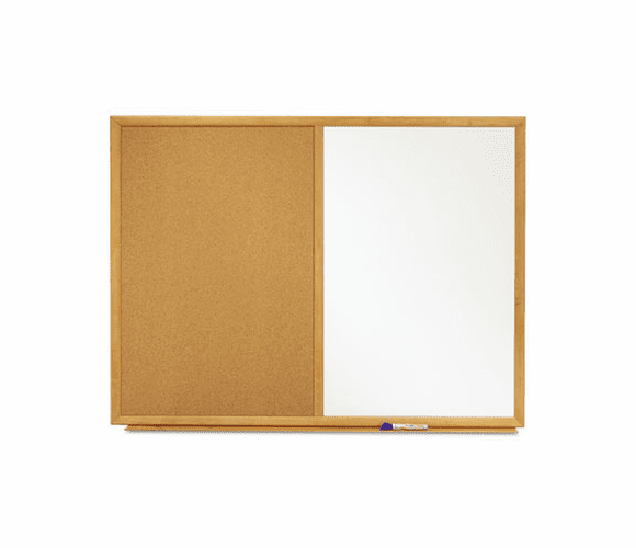 QRTS553 Combo Bulletin Board, Dry-Erase Melamine/Cork, 36 x 24, White, Oak Frame By QUARTET MFG.