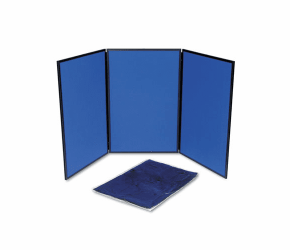 QRTSB93513Q ShowIt Three-Panel Display System, Fabric, Blue/Gray, Black PVC Frame By QUARTET MFG.